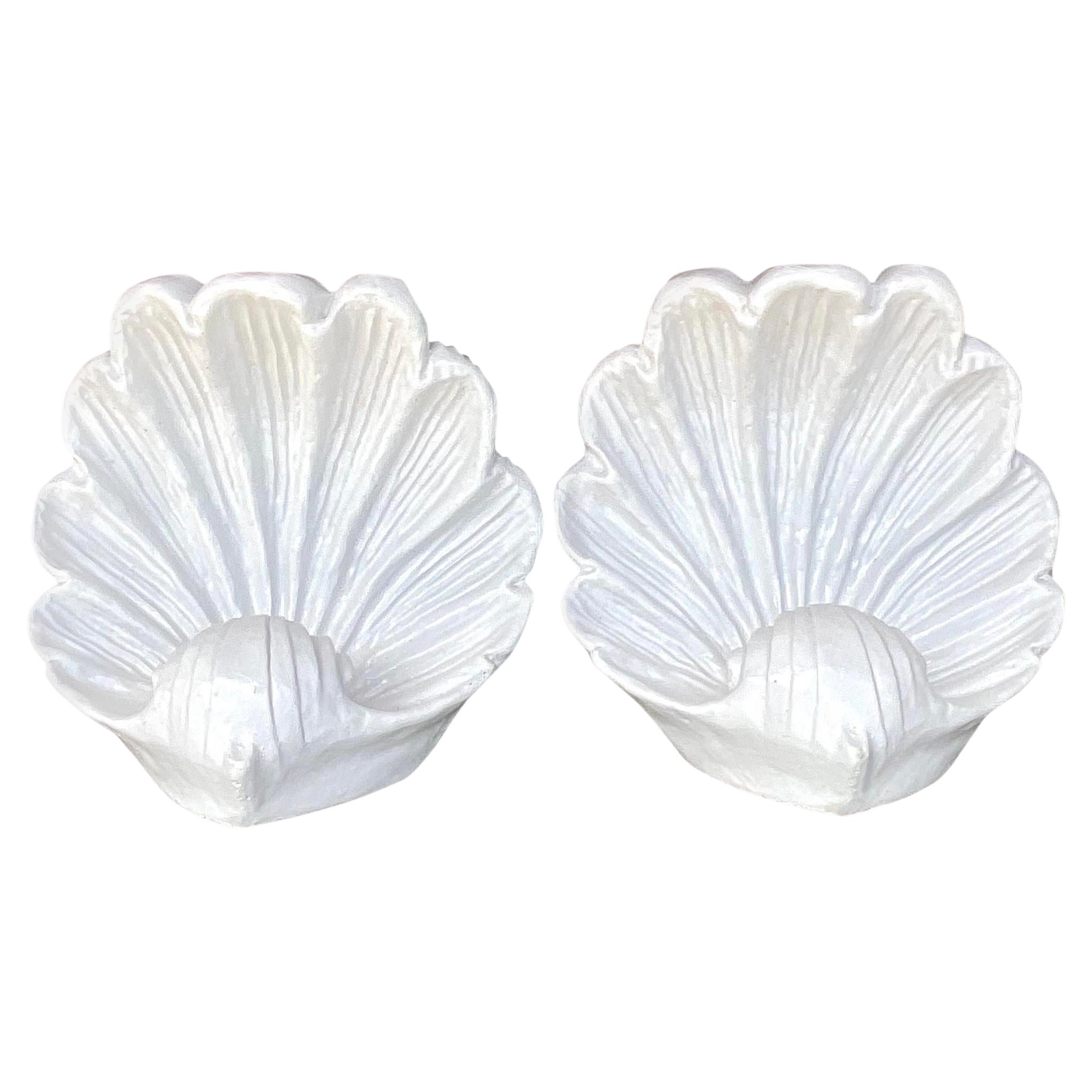 Vintage Coastal Glazed Ceramic Clam Shells - a Pair