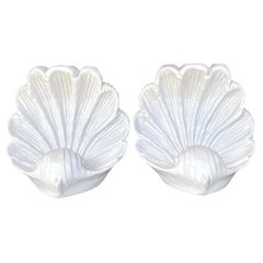 Vintage Coastal Glazed Ceramic Clam Shells - a Pair