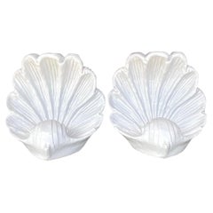 Paire de coquilles de palourdes vintage en céramique émaillée de la côte