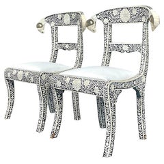 Vintage Boho Bone Inlay Ram’s Head Wedding Chairs - a Pair