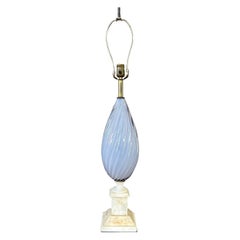 Italian Periwinkle Sommerso Murano Glass and Alabaster Table Lamp, circa 1950