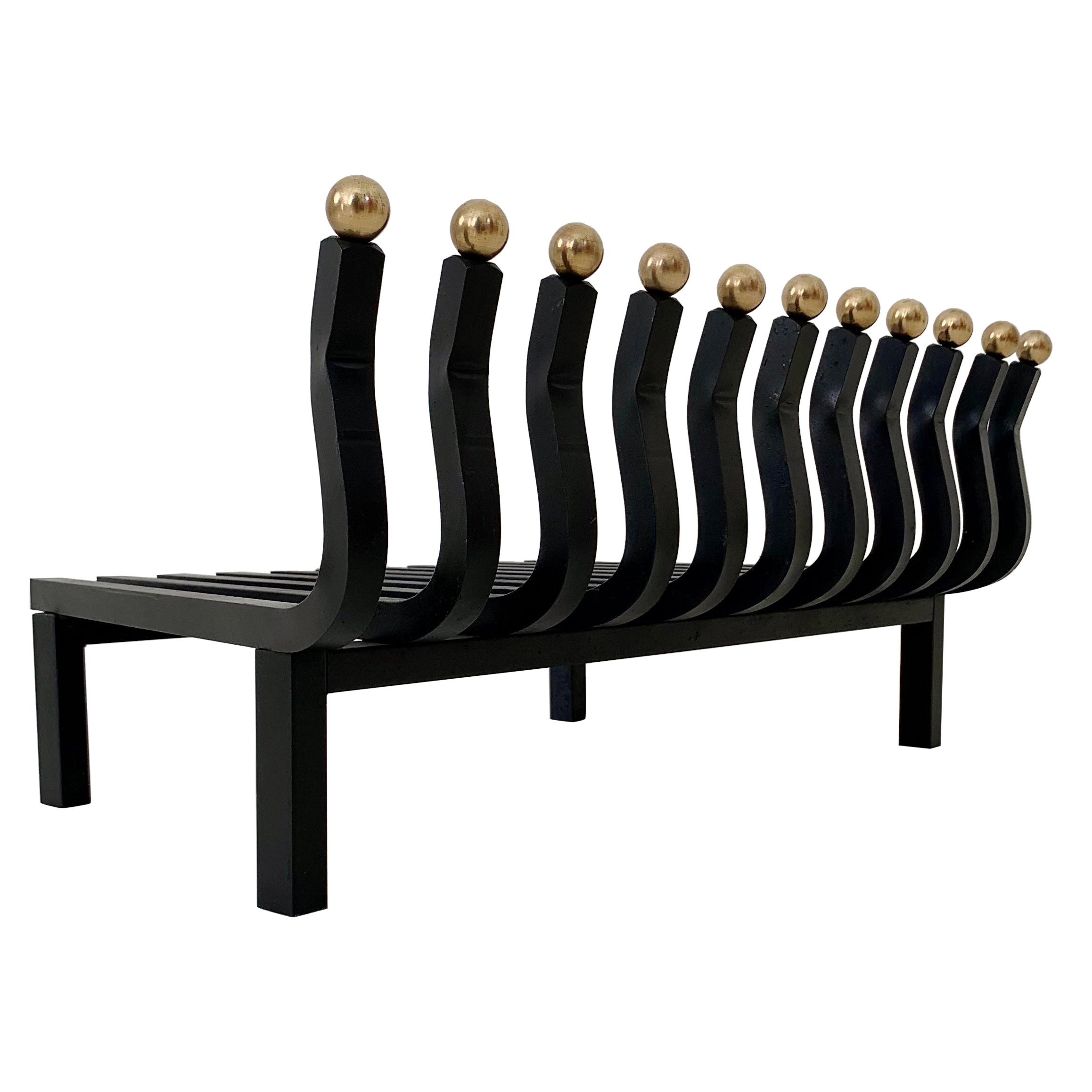 Elegant mid-century andirons, circa 1960, France.
Wrought-iron bars finished with 11 decorative brass balls.
Dimensions: 51 cm W, 32 cm D, 24 cm H.
Good condition.
All purchases are covered by our Buyer Protection Guarantee.
This item can be