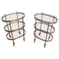 Pair of 3 Tiers Oval Brass Drinks Trolley in the Style of Maison Jansen