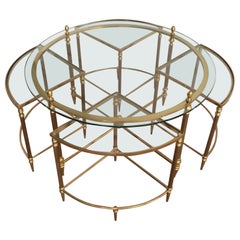 Neoclassical Round Brass Coffee Table with 4 nesting Tables by Maison Bagués