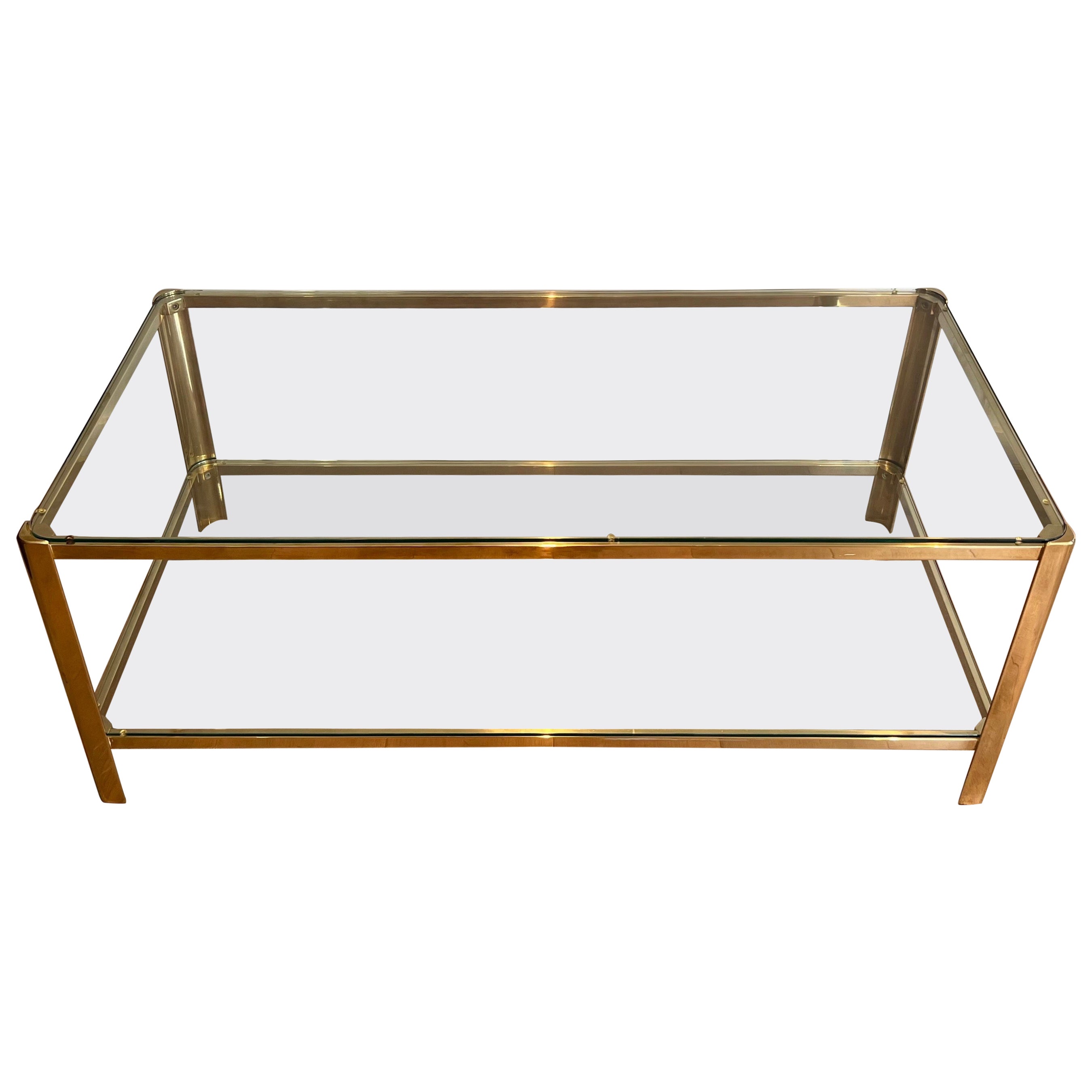 Bronze and Glass Two Tiers Coffee Table Signed Lepelletier and Stamped by Broncz For Sale