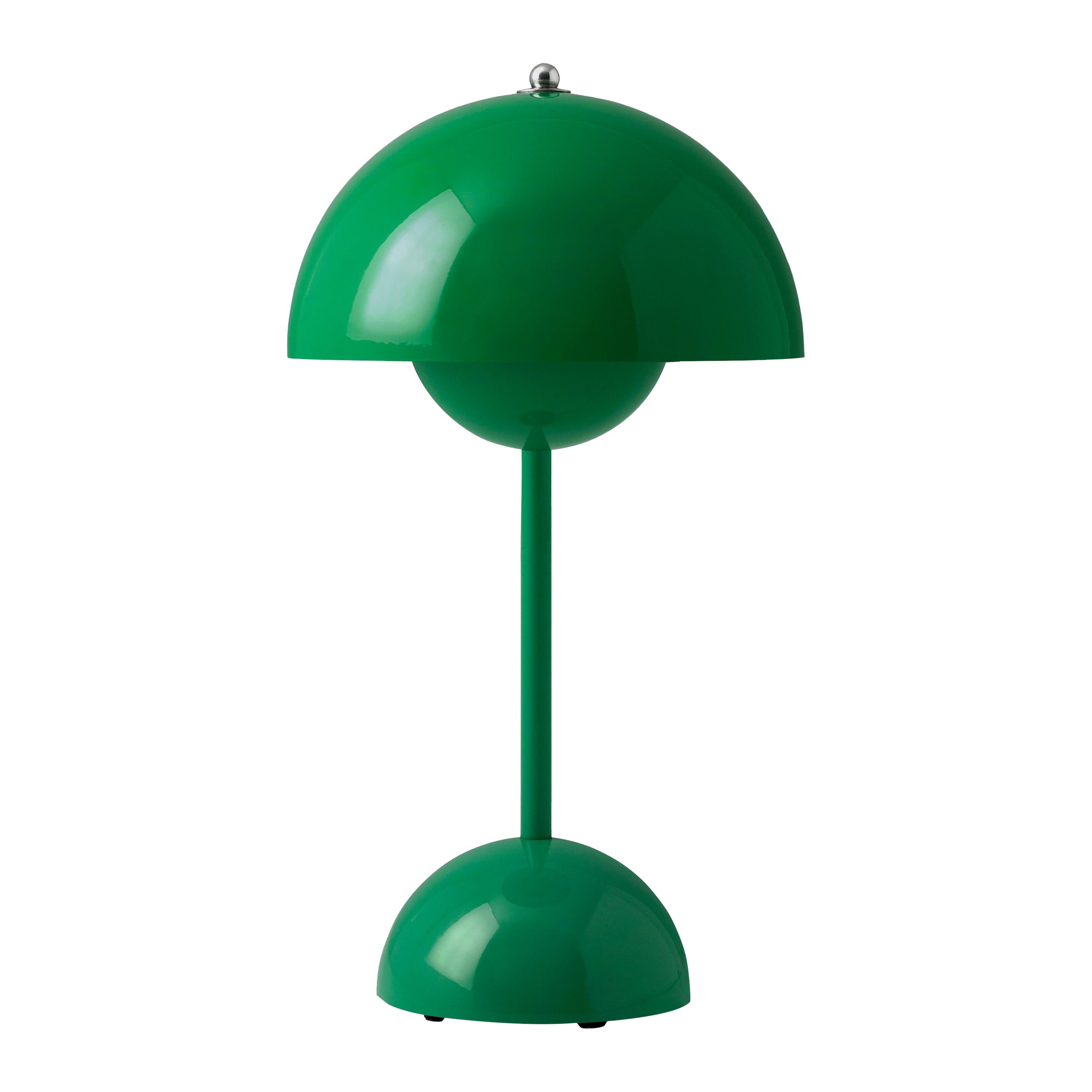 Flowerpot Vp9 Portable Signal Green Table Lamp by Verner Panton for &Tradition
