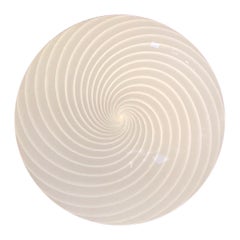 Unused Retro Murano 1970s Flush Mount Wall Ceiling Lamp in White Swirl Glass