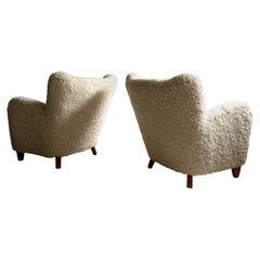 Pair of Danish Cabinetmaker Lounge Chairs in Sheepskin, Denmark, 1940s