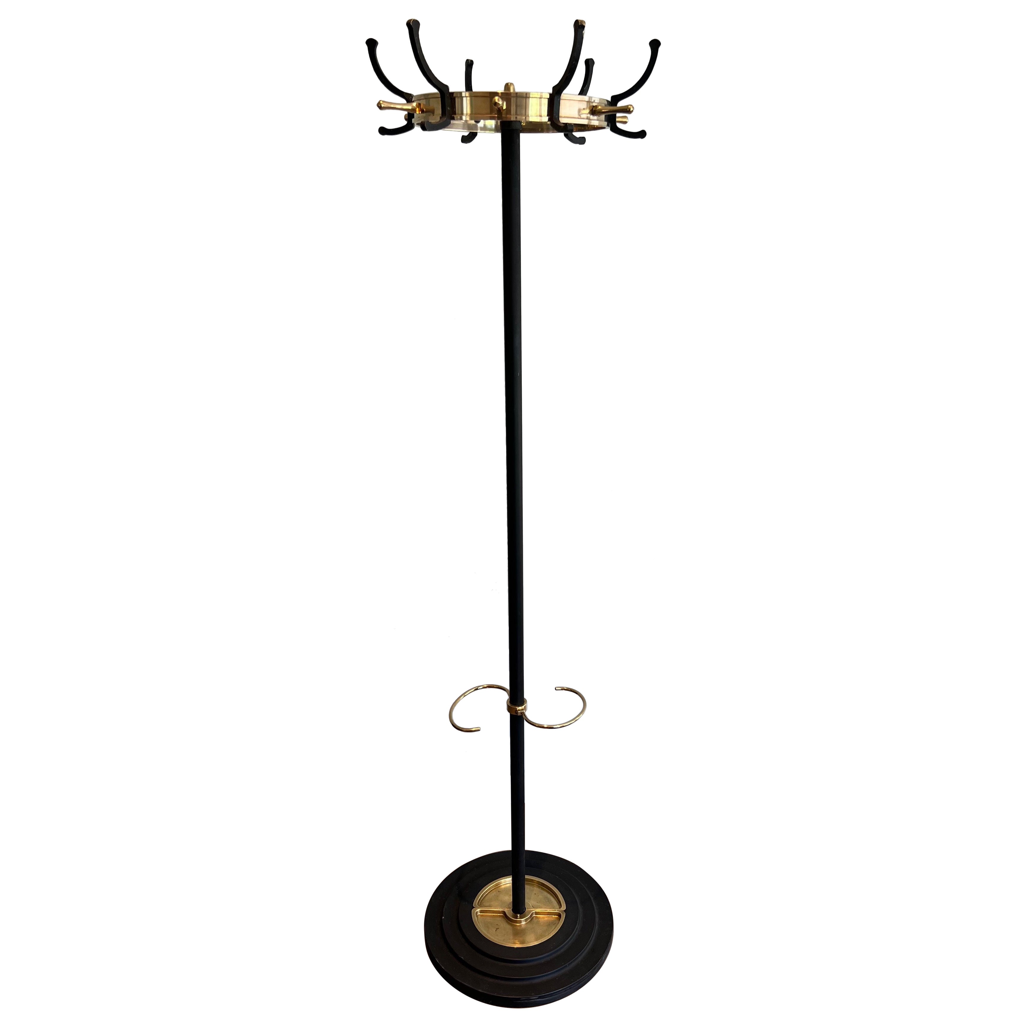 Black Lacquered Metal and Brass Coat Hanger by Jacques Adnet