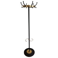 Black Lacquered Metal and Brass Coat Hanger by Jacques Adnet
