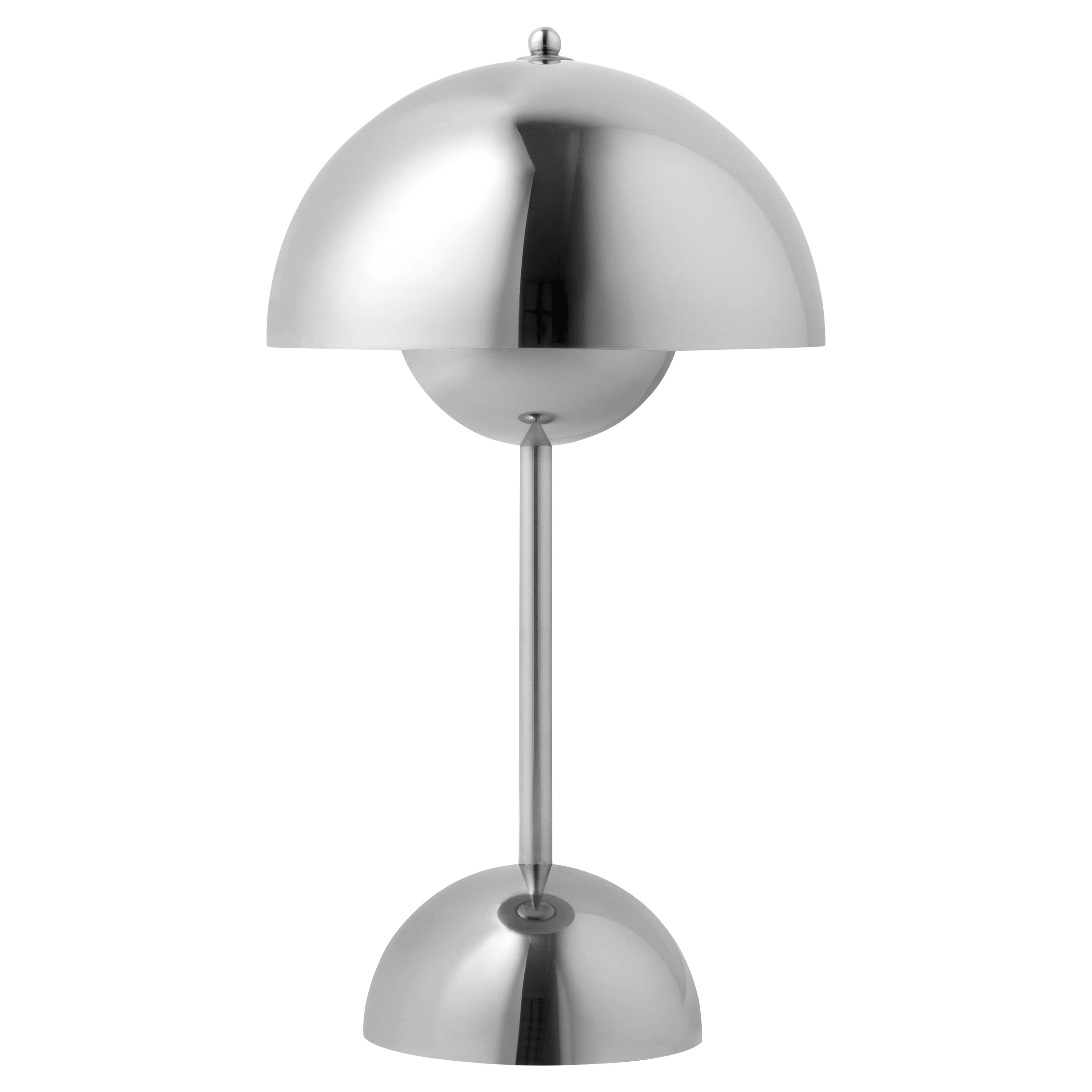 Flowerpot Vp9 Portable Chrome-Plated Table Lamp by Verner Panton for &Tradition For Sale