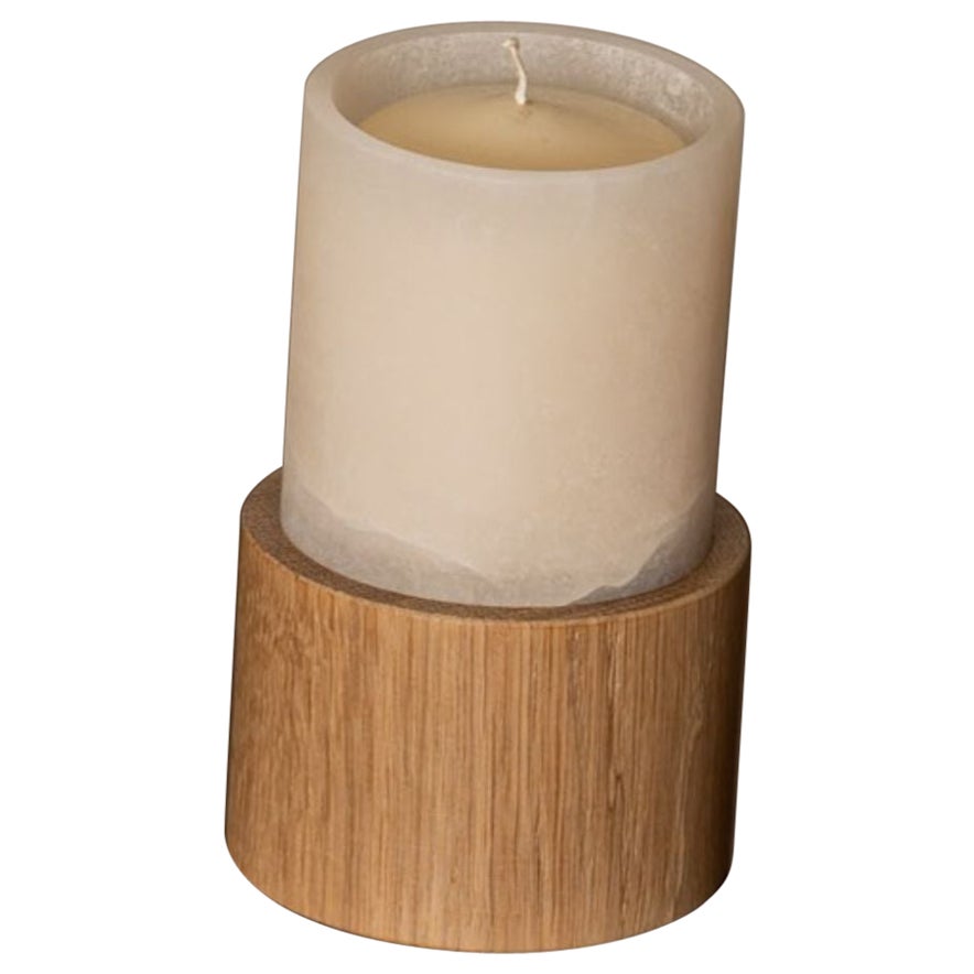 Kelo White Alabaster and Oak Candle by Simone & Marcel