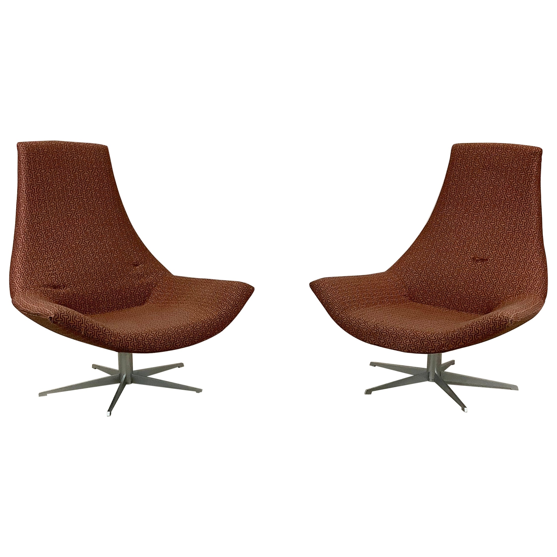 Pair Italian Modern Swivel Lounge Chairs