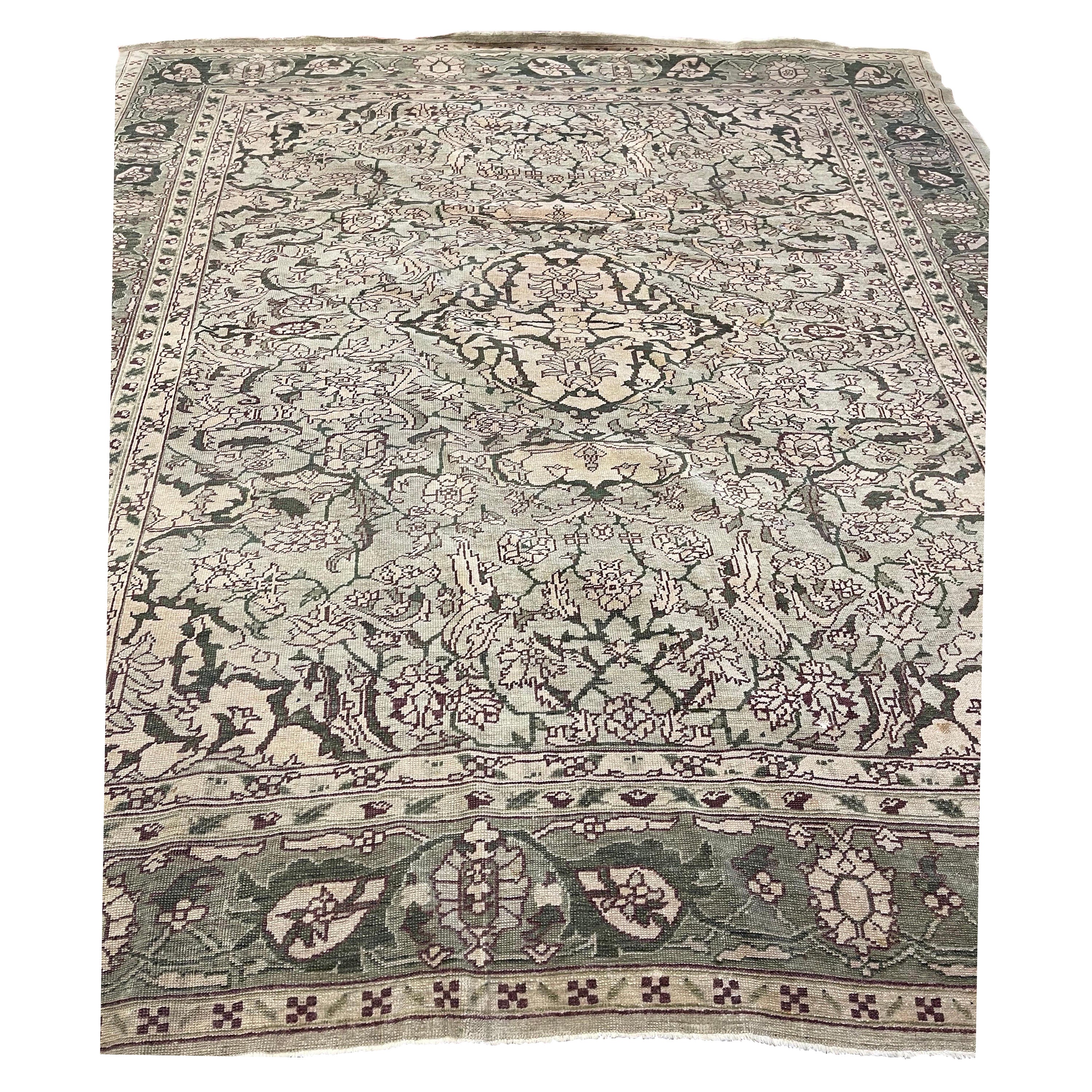 Olive Aubusson Area Rug 9'5" by 9'