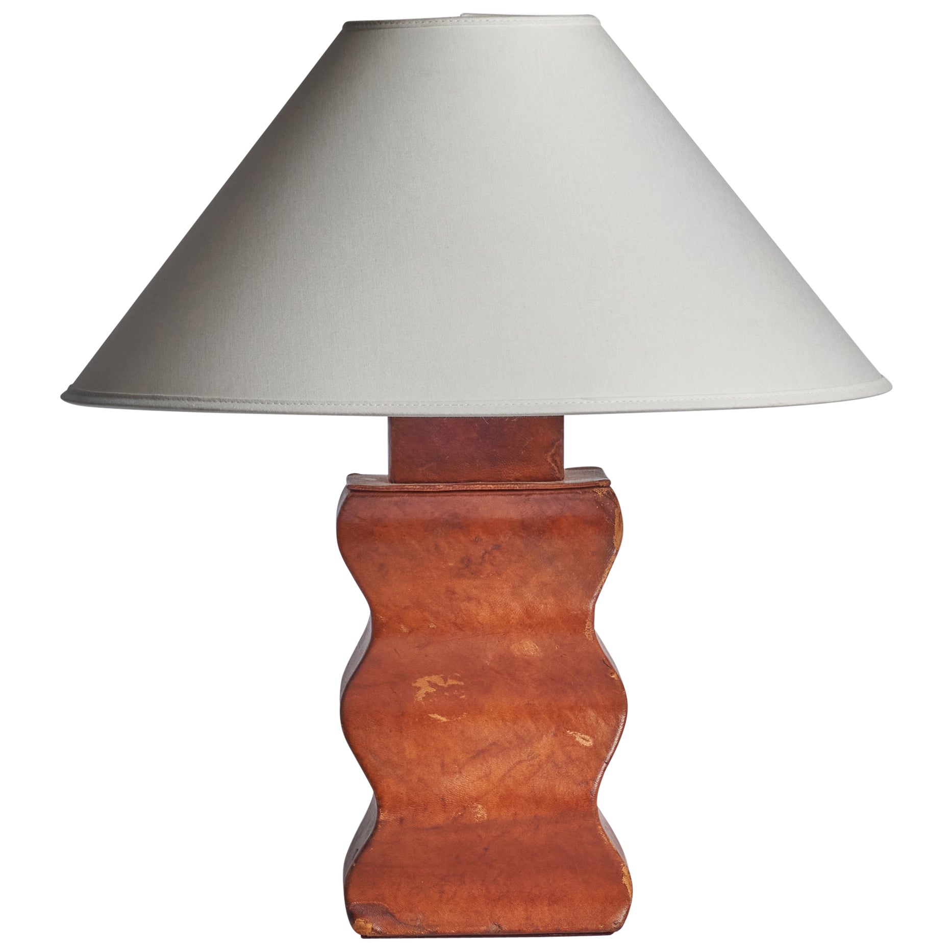 American Designer, Organic Table Lamp, Leather, USA, 1940s For Sale