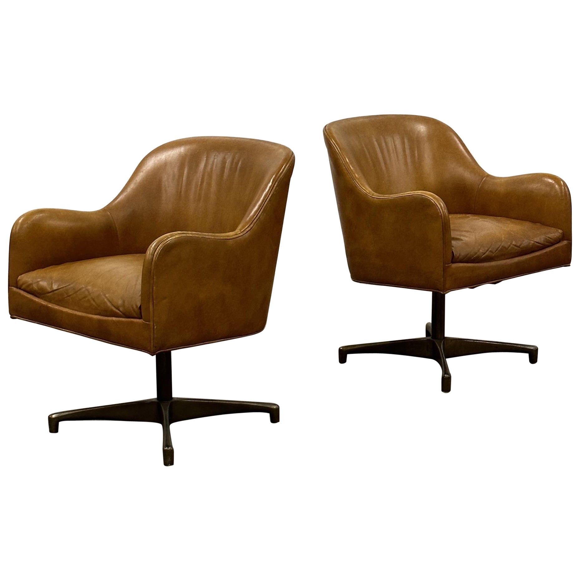 Leather Swivel Chairs by Jens Risom for Marble Furniture For Sale