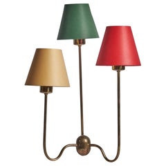 Retro Josef Frank, Table Lamp, Brass, Silk, Sweden, 1950s