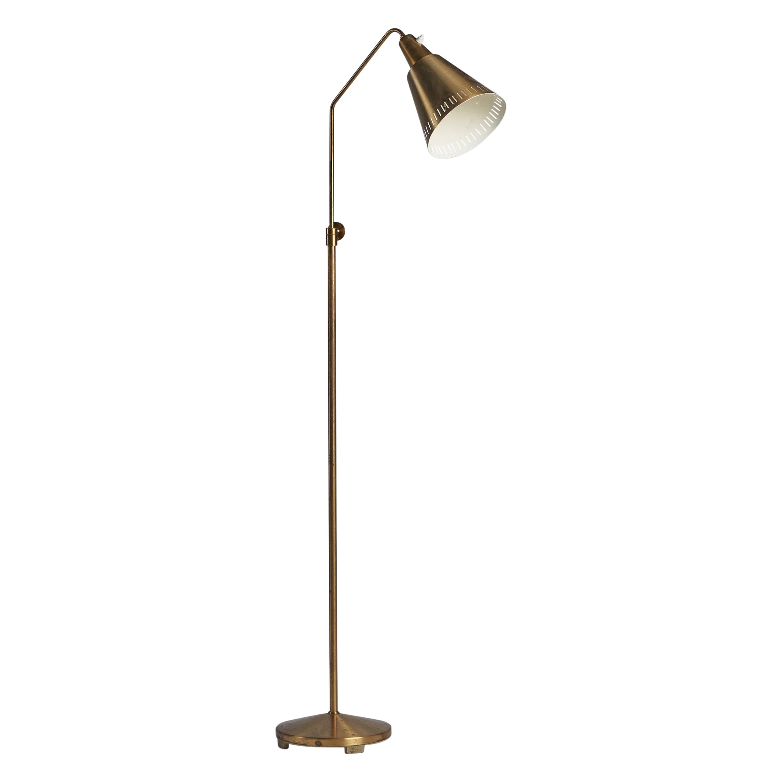 Hans Bergström Attribution, Floor Lamp, Brass, Sweden, 1940s For Sale