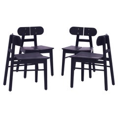 Set of 4 Black Contemporary solid wood Butterfly Oak dining chairs with brass