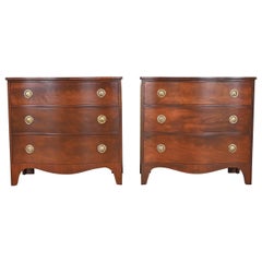 Baker Furniture Georgian Flame Mahogany Serpentine Front Chests of Drawers, Pair