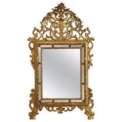 Italian, Piemonte, Rococo Period Carved Giltwood 2-Piece Mirror, 1stq 18th cen.