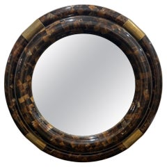 Retro Tesselated Horn And Brass Wall Mirror