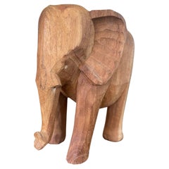 Vintage Wooden Carved Elephant Sculpture Stand
