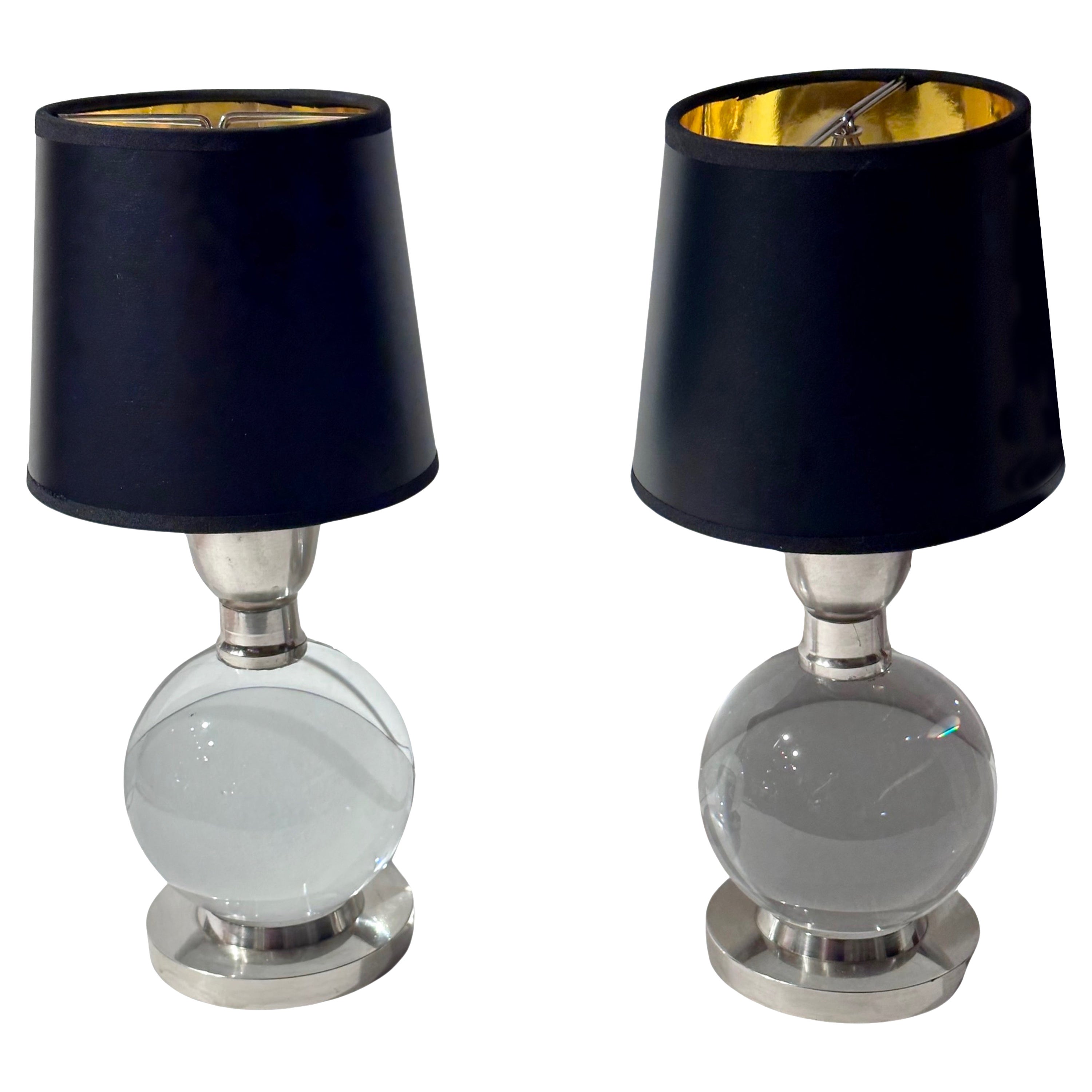 Jacques Adnet and Clear Baccarat Crystal Ball Metal Art Deco Table Lamps  For Sale at 1stDibs | crystal ball lamps, metal and glass table lamps