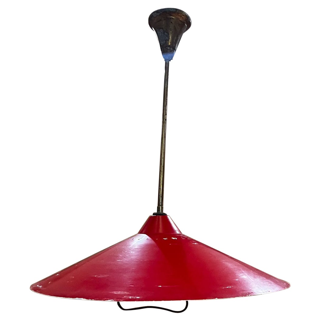 1954 Vintage Stilnovo Italian Pendant Lamp Red For Sale