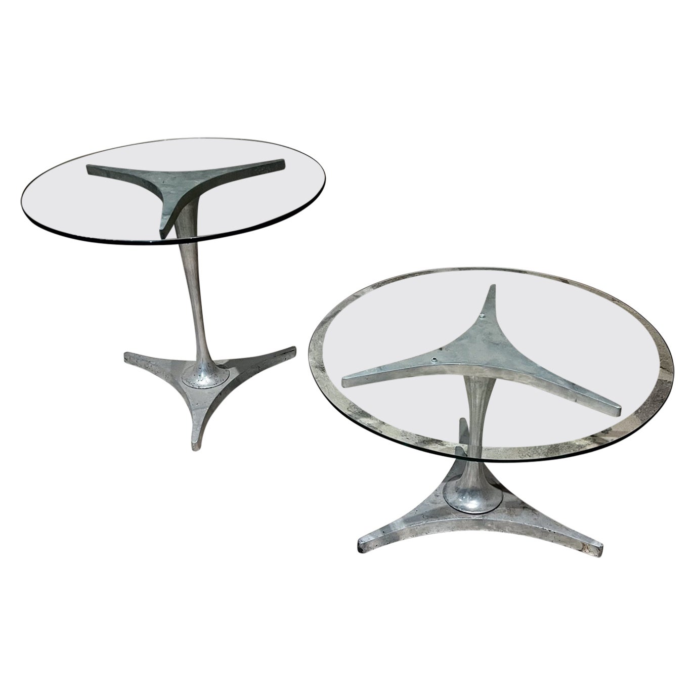 1960s Two Nesting Side Tables Aluminum Tripod Base For Sale