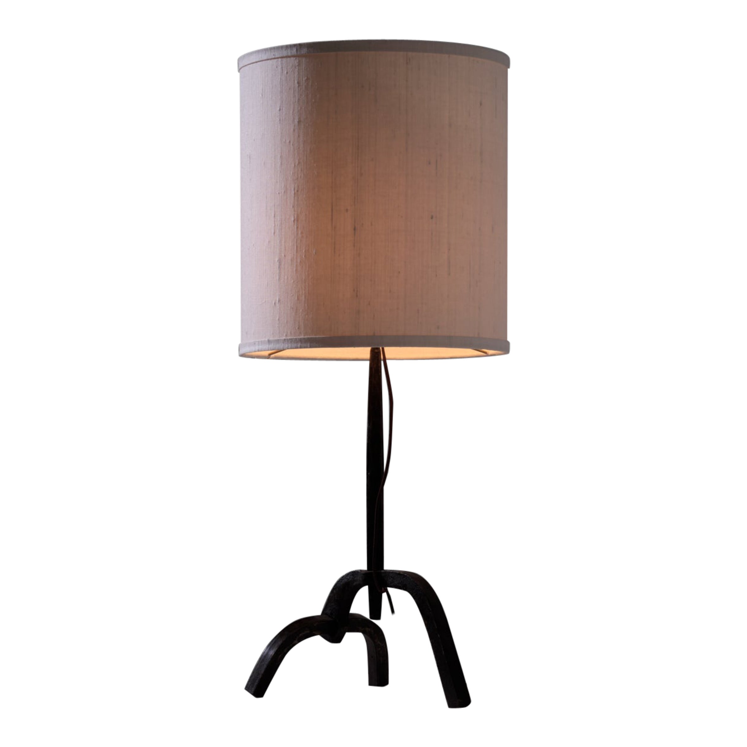 Sculptural forged iron table lamp, France 1950s For Sale