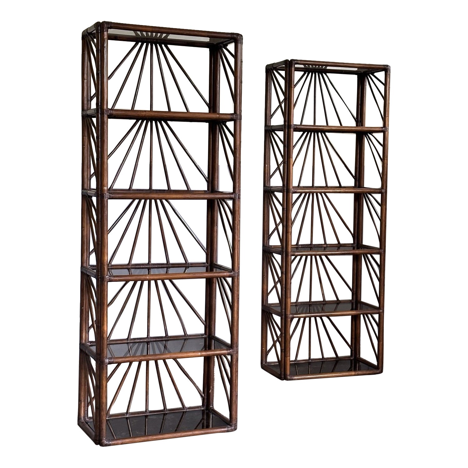 Mid-century modern set of 2 Étagère/Bookcase 1970 Italian manufactuing in bamboo For Sale
