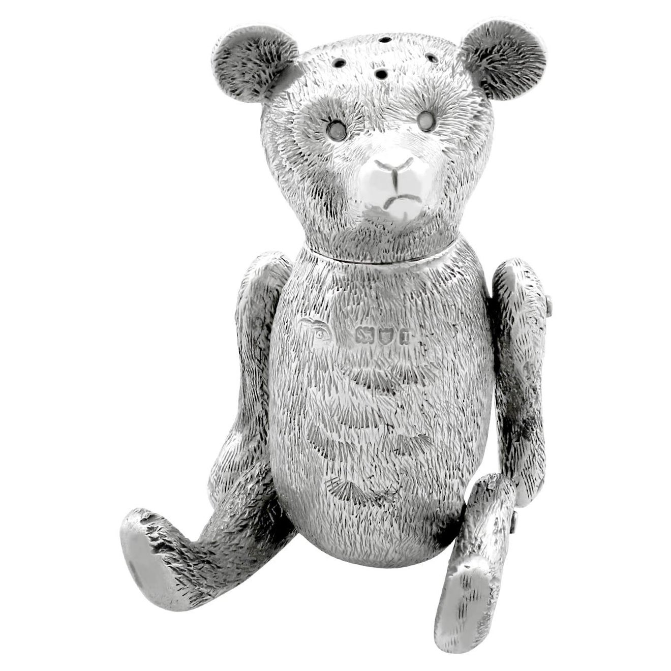 Edwardian Sterling Silver Teddy Bear Pepper For Sale