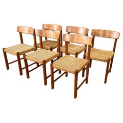 Set of Six Danish Teak Dining Chairs with Woven Cord Seats, 1970s