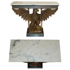 SUBLIME HAND CARVED ANTIQUE EAGLE CONSOLE TABLE WiTH ITALIAN CARRARA MARBLE TOP
