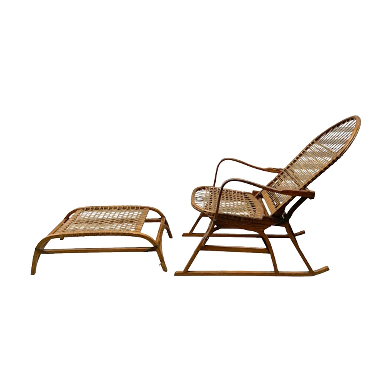 Début du 20e siècle W.F. Chaise inclinable Tubbs Sno-Shu et tabouret détachable en vente