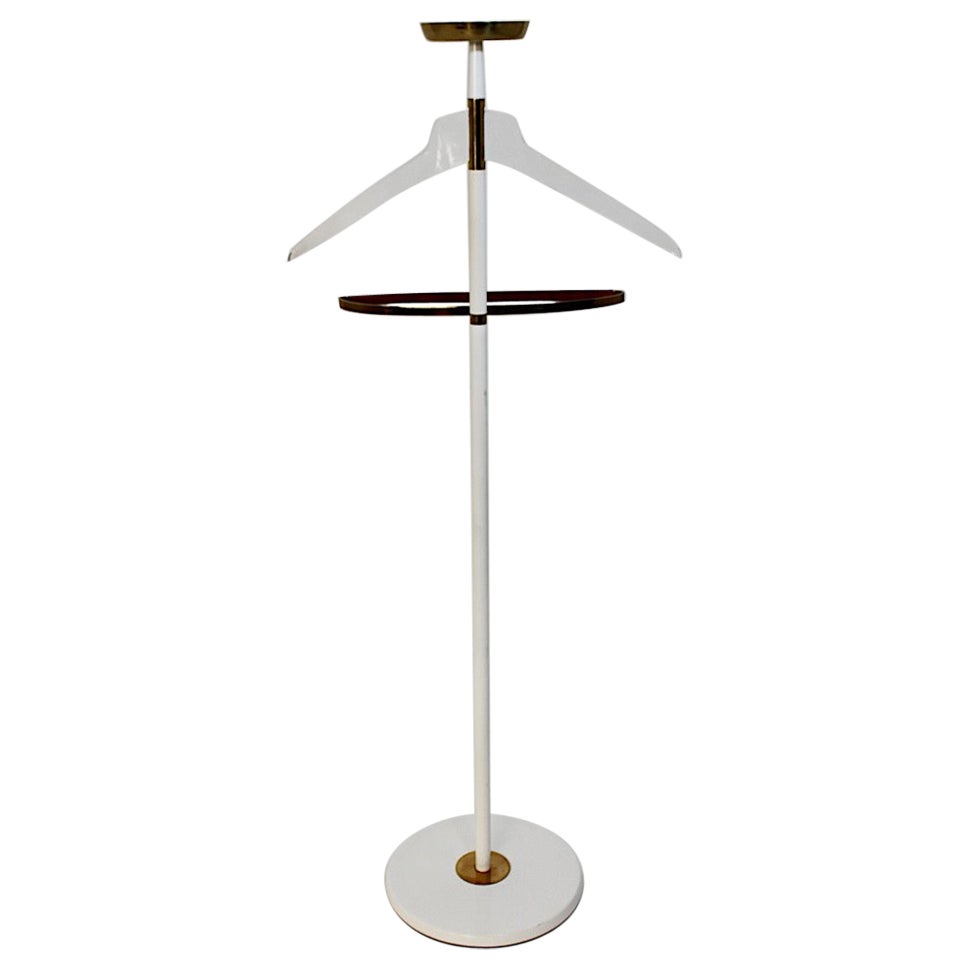 Mid Century Modern Vintage Valet White Gold Metal Brass Leather Lucite 1960s