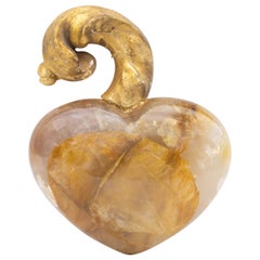 18th Century Italian Gilded Fragment on a Yellow Hematoid Quartz Heart