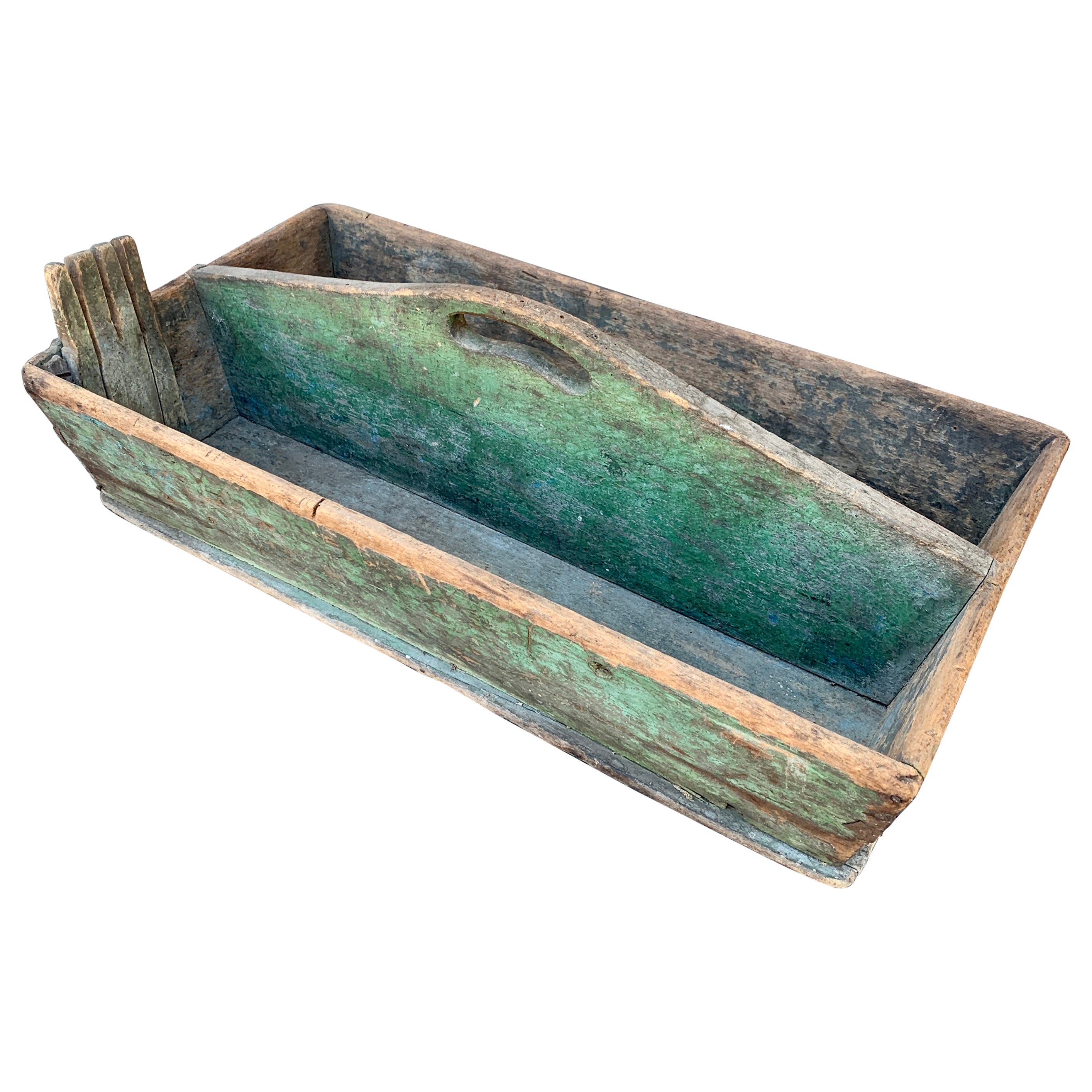 Antique Farmhouse Green Wooden Trug For Sale