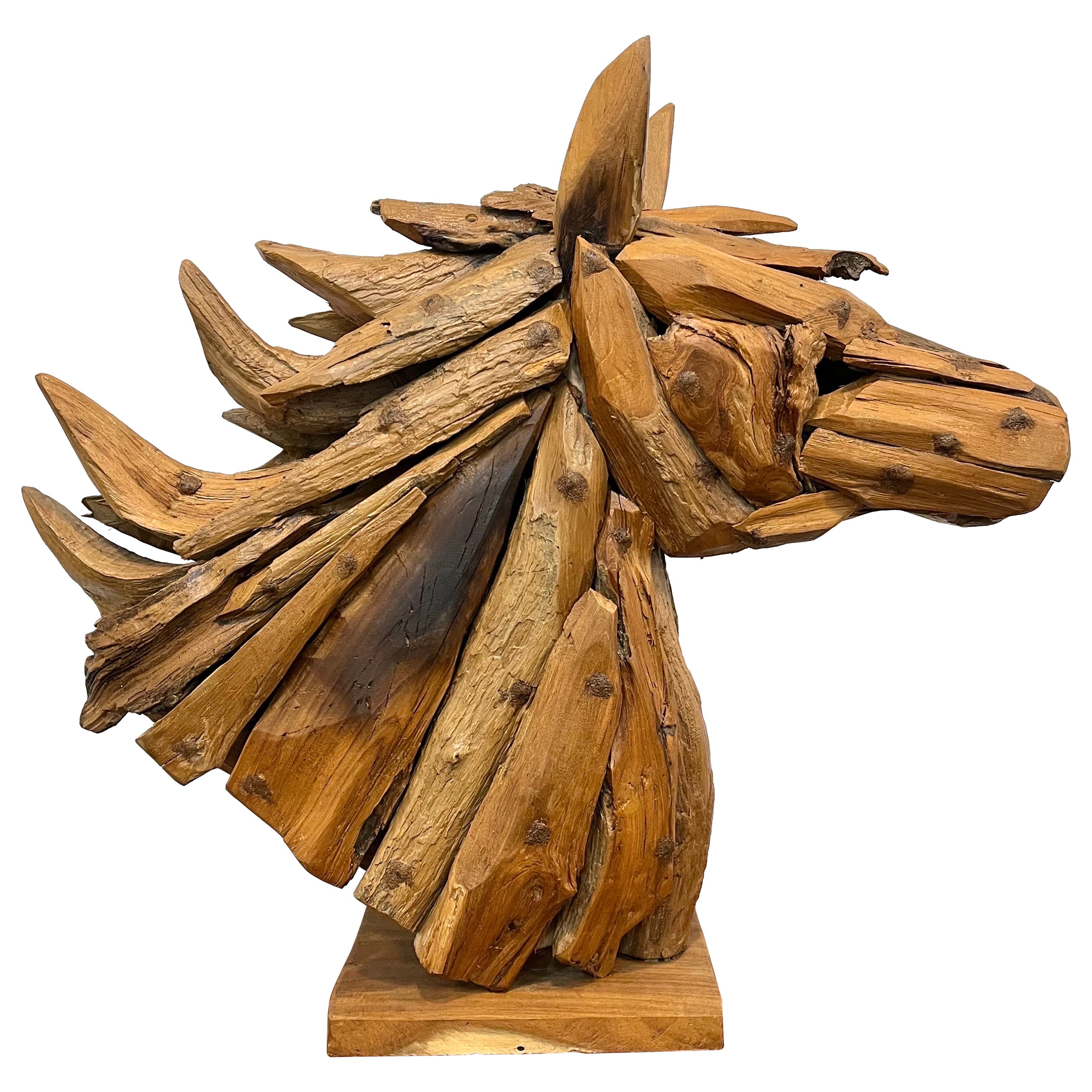 Pferdekopf-Skulptur aus Teakholz  im Angebot