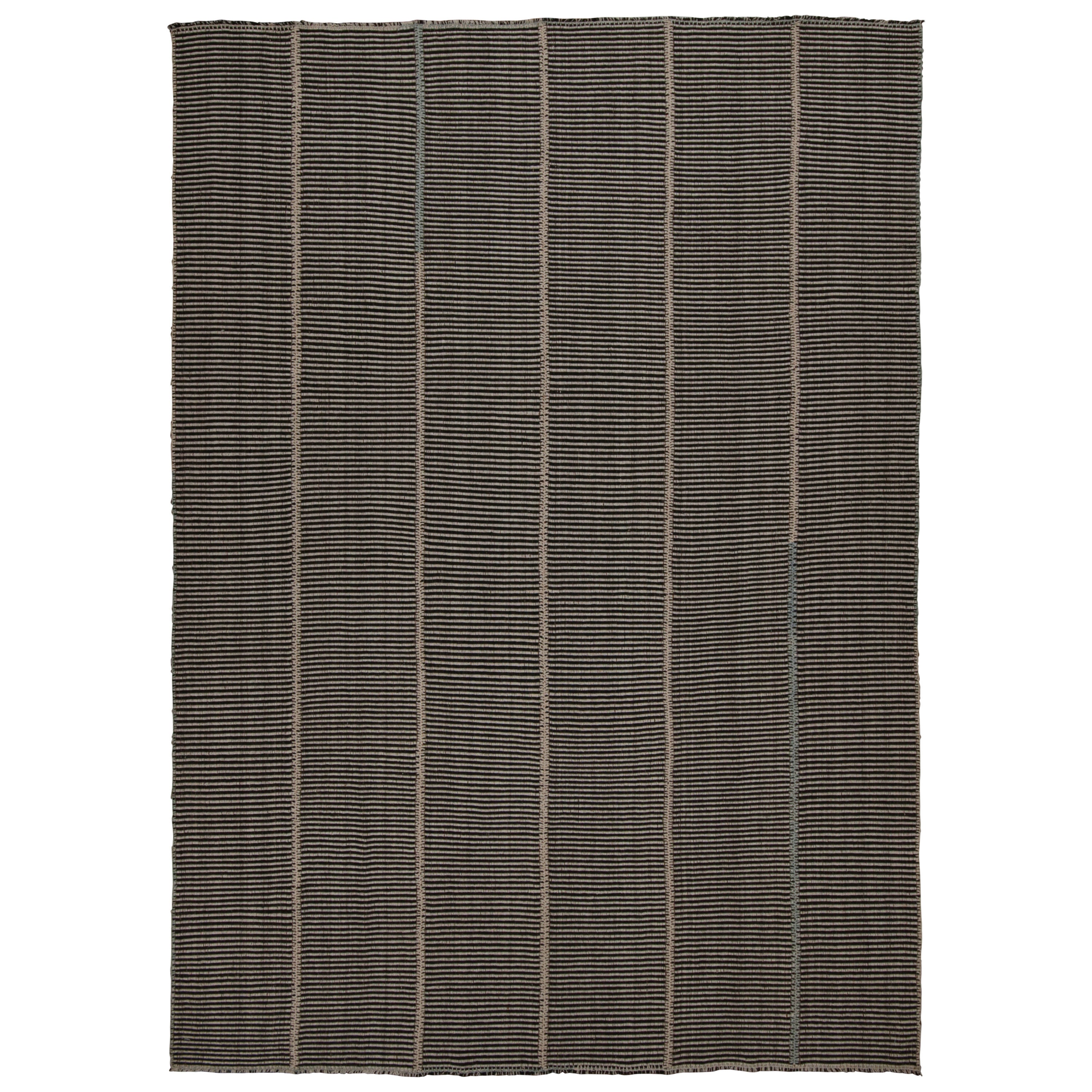 Rug & Kilim’s Contemporary Kilim in Black, with Brown and Green Accents For Sale