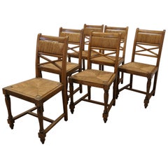 Antique A Set of 6 French Golden Oak Country Dining Chairs    