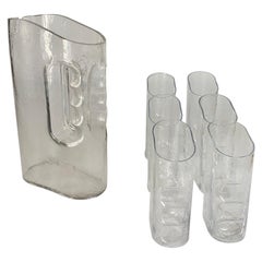 Pitcher and  Glasses in Art glass in transparent Color Autria 1969 Seven Pieces