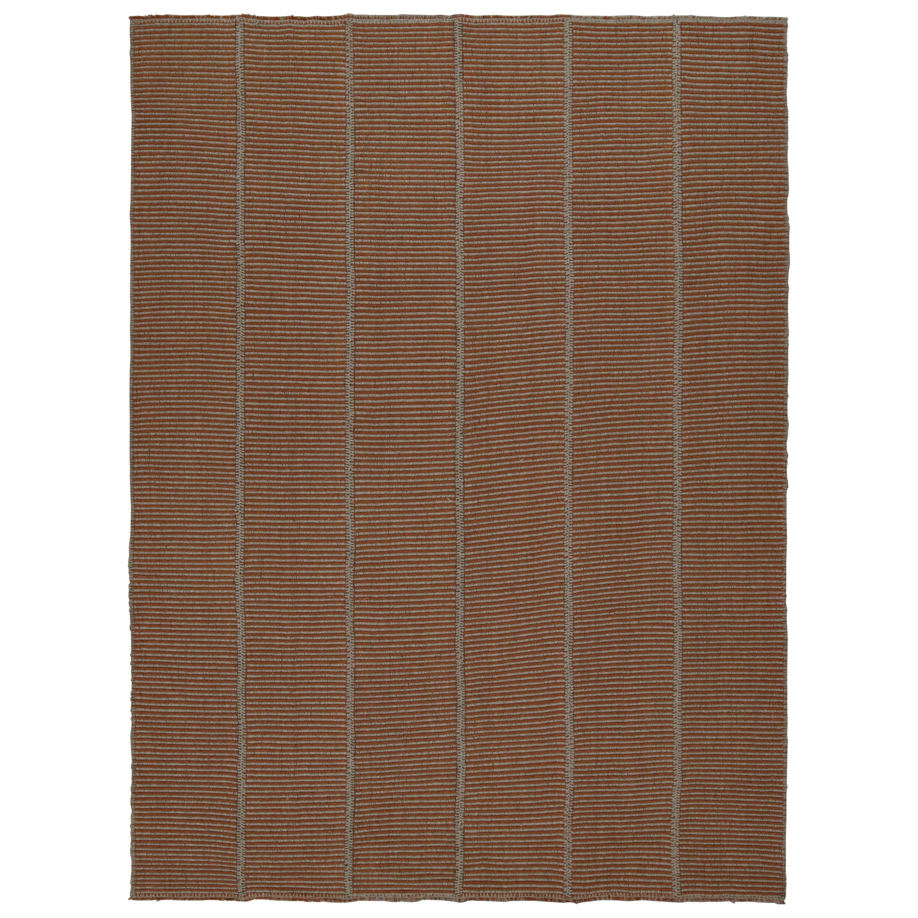Rug & Kilim’s Contemporary Kilim with Rust Tone Orange and Beige Stripes For Sale
