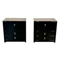 Pair of Mid-Century Modern Paul Frankl Nightstands, Black Lacquer, Chrome