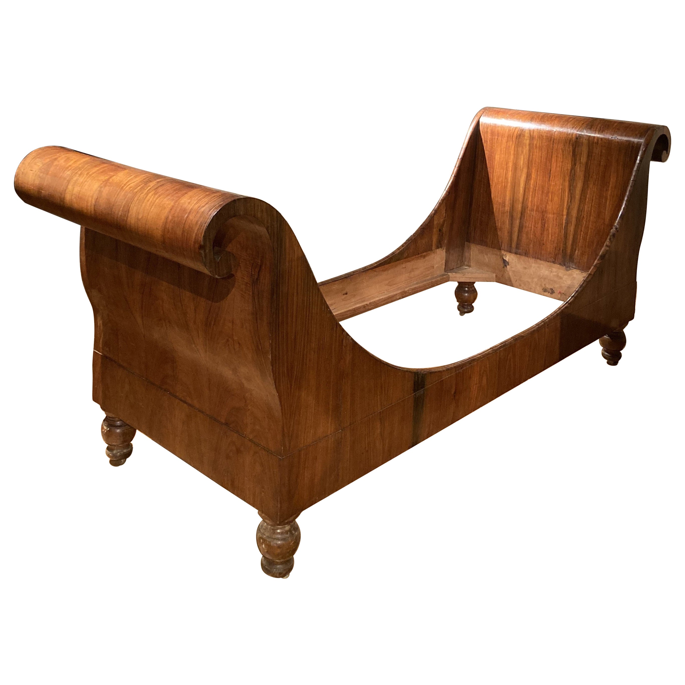 19th Century Italian Empire Period Flamed Walnut Two Sleigh Beds or Daybeds For Sale