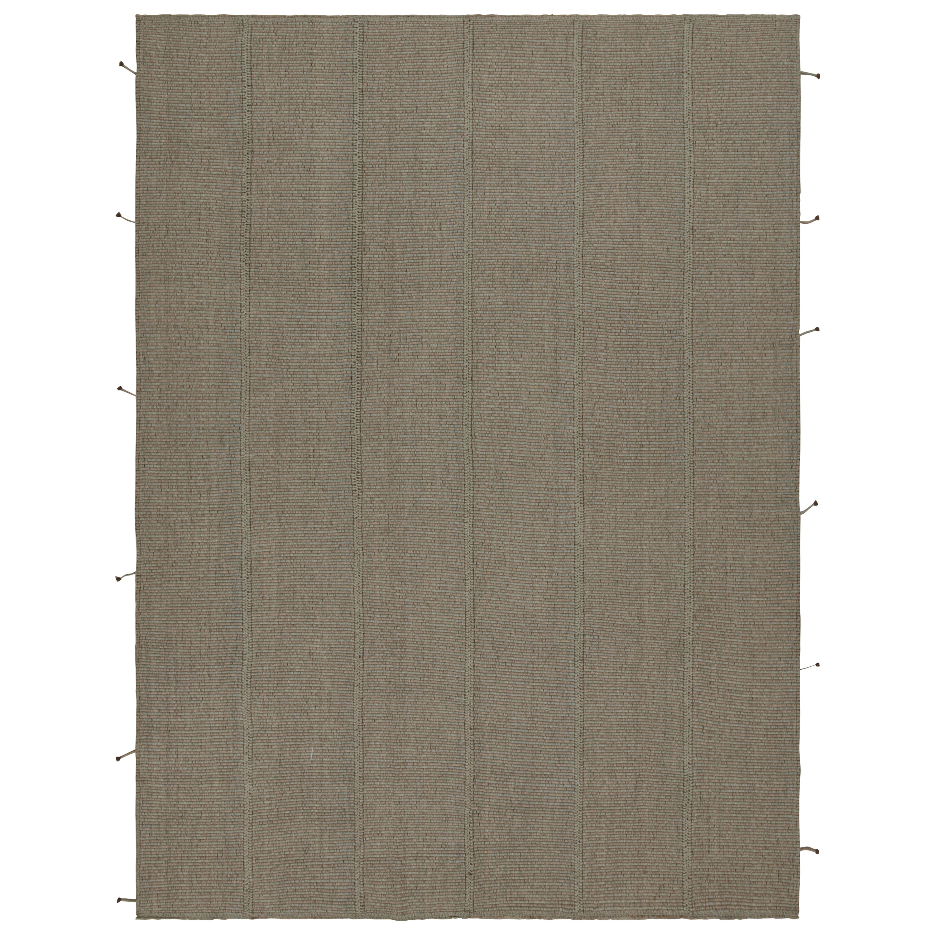 Rug & Kilim’s Contemporary Kilim in Brown, With Beige and Green Accents For Sale