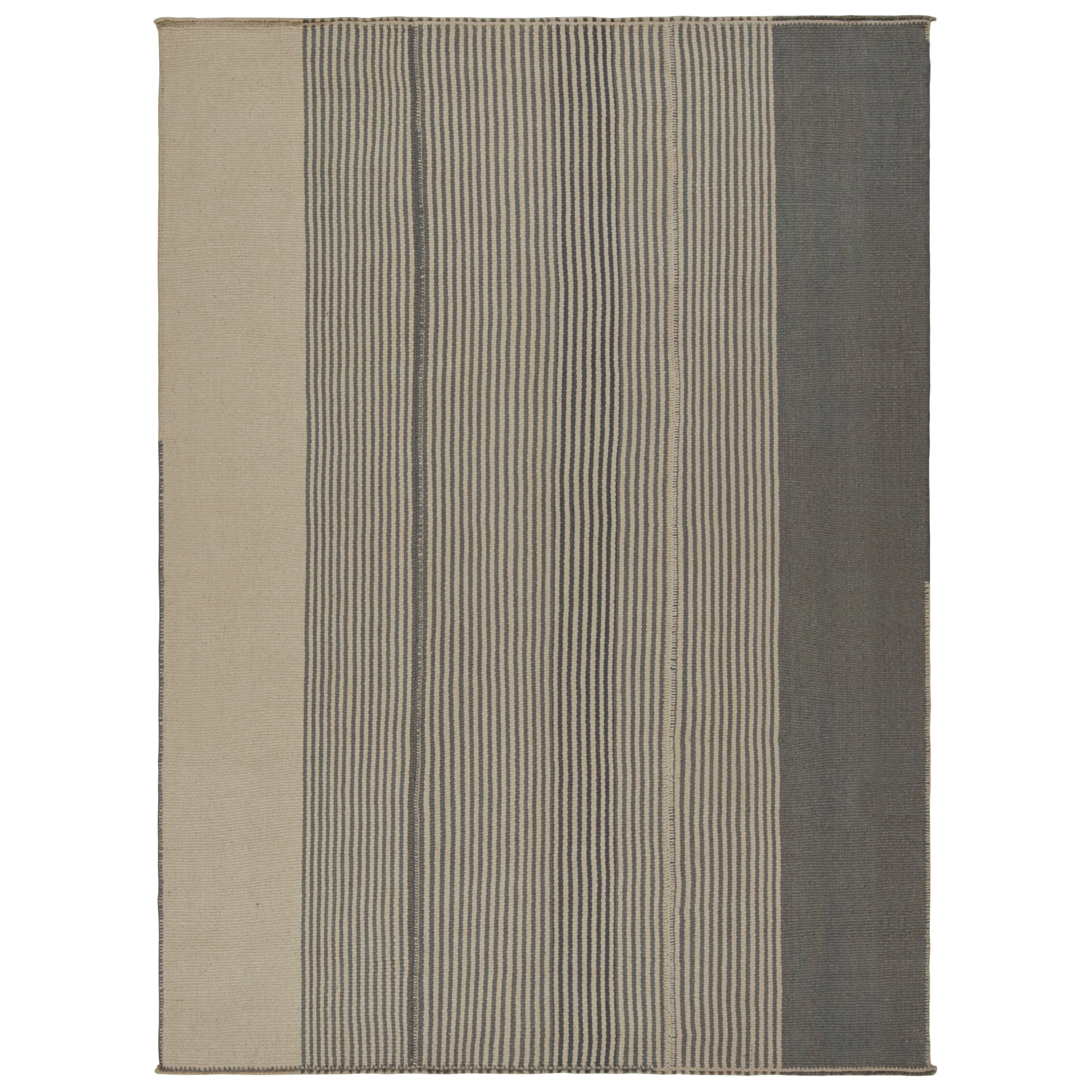Rug & Kilim’s Contemporary Kilim, with Vertical Stripes in Beige and Brown For Sale