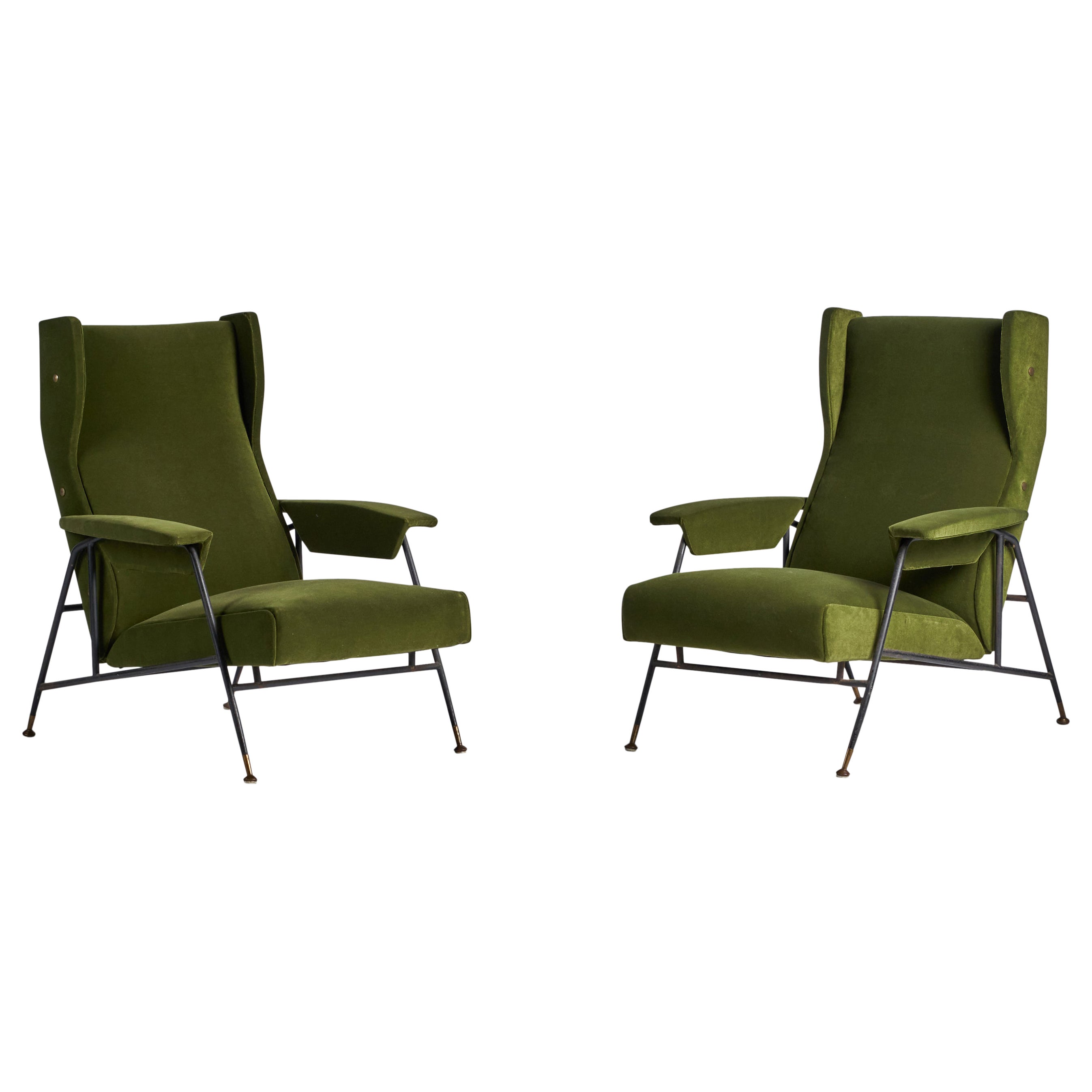 Italian Designer, Lounge Chairs, Metal, Fabric, Italy, 1950s