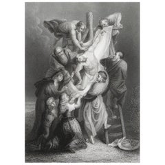 Original Antique Print After Rubens, Jesus Christ Descent from the Cross, C.1850